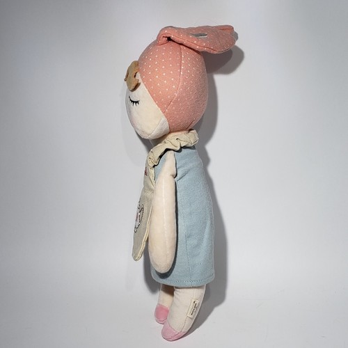 Metoo Angela Bunny 13" Plush Doll 16" w Bunny Ears Embroidered Apron Blue Dress - Picture 9 of 14