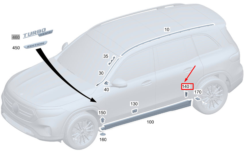 MERCEDES-BENZ GLB X247 Längsträger-Zierclip A0009914500