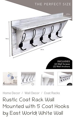 Coat Hooks with Shelf Wall-Mounted, Rustic Wood Shelf with/without HOME SIGN