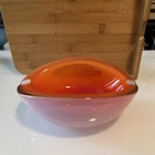 Vintage MCM Heavy Thick Art Glass Ashtray Orange  inside white outside Murano
