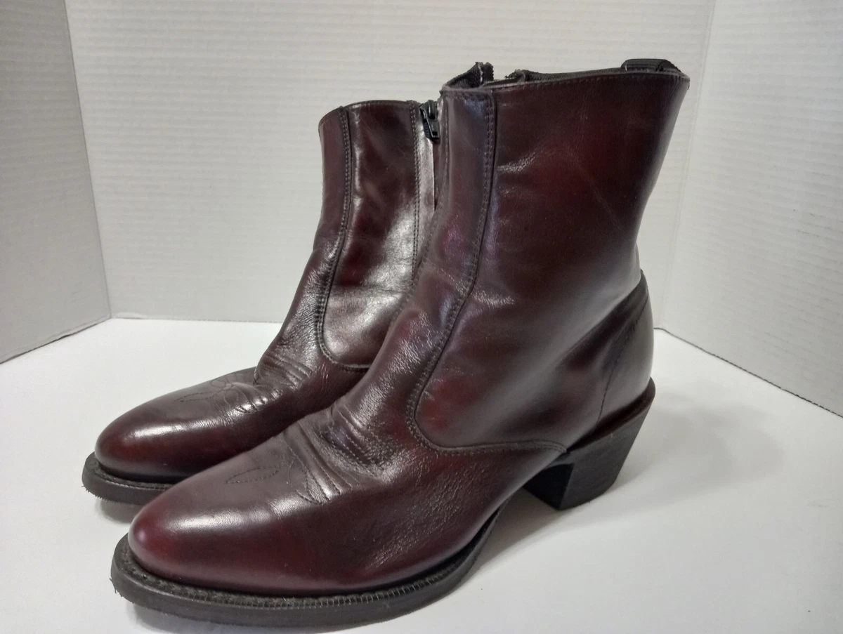 Mens Laredo Ankle Cowboy Trucker Boots Leather Side Zip 7.5