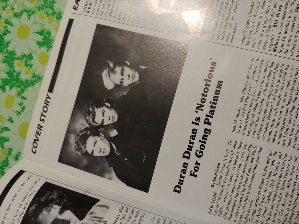 1986 Cash box Magazine Duran Duran Notorious Album Cover simon le bon