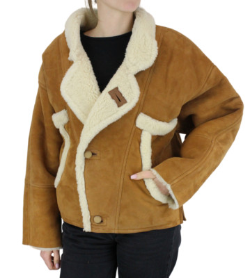 SANDRO Royal Jacket Women's MEDIUM Shearling Button Up Oversized Camel