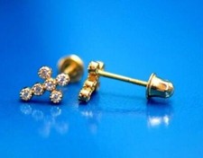 gold cross 14k earrings yellow or white cz stud white cubic zirconia solid