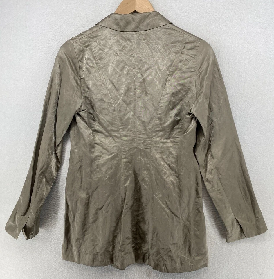 EILEEN FISHER Blazer PP Petite 棉混纺缎面钢夹克单扣银色 — 第 3/4 张图片