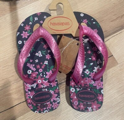 Havaianas Girls Brasil Logo Flip Flops Sandal Navy/Pink SALE