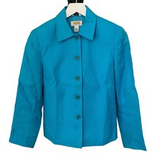 Talbots Irish Linen Button Front Lined Blue Blazer Jacket Women s Size 2