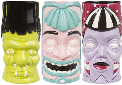 Sourpuss Tiki Zombie Monster Mugs 3 Pack Cups Retro Pin-Up Coffee