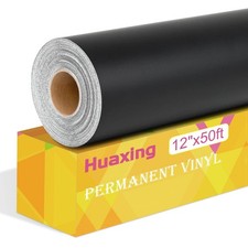 Matte Black Permanent Vinyl, 12" x 50FT Permanent Adhesive Vinyl Roll for All...