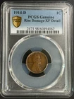 1914-D Lincoln Cent PCGS Genuine XF Details - Rim Damage