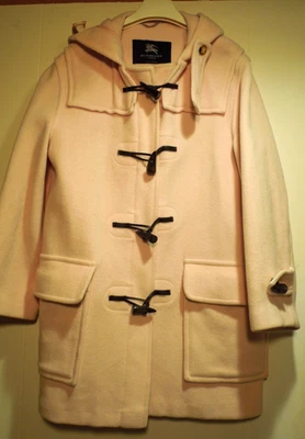 Used Burberry Women's Pink Wool Toggle Duffle Coat w Hood SZ S England