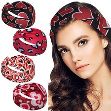 4Pcs Valentine's Day Headbands for Women - Heart Love Holiday Knotted Hair Ba