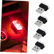 4 PCS USB LED Car Interior Atmosphere Lamp, Portable Mini Auto LED Decor Red