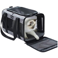 Collapsible 17.5x11 Cat  Dog Carrier with Cozy Bed - Fits Under Airline Seats