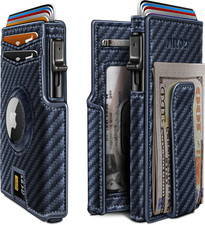 Airtag Wallet for Men,With Money Clip 10 Cards Metal Case Smart Slim Pop up Cred