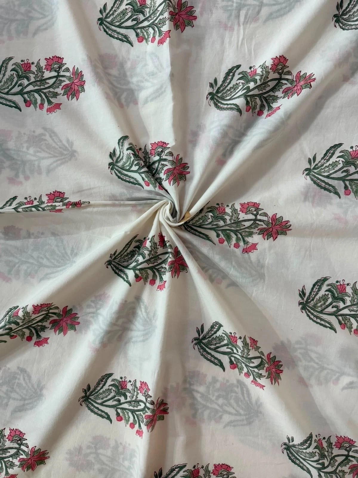 Pink Floral Booti Cotton Hand Block Print Fabric by Yard