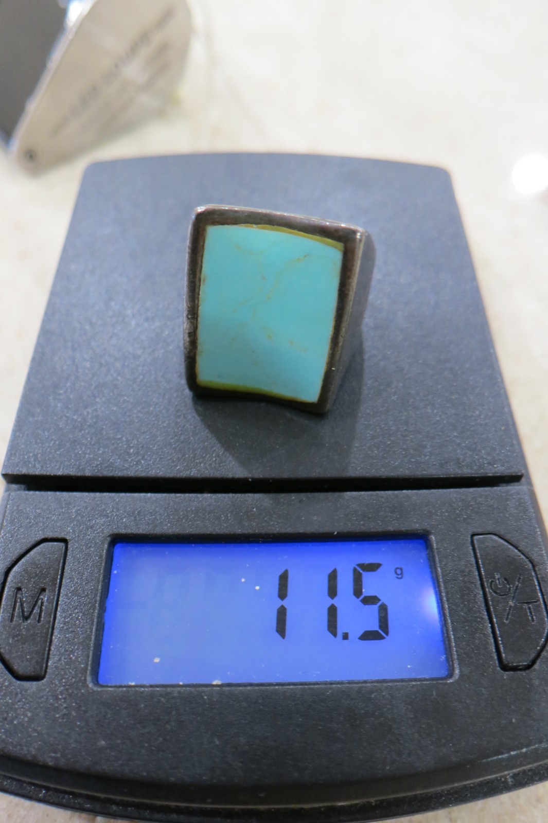 VINTAGE STERLING  RECTANGULAR GREEN TURQUIOSE INL… - image 2