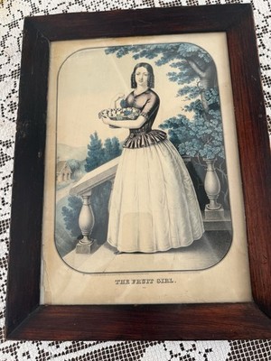The Fruit Girl #242 Lithograph by Kelloggs & Comstock Framed Hand Colored