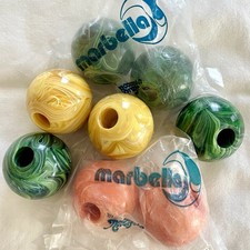 VNTG Lot 8 XL Plastic Swirl Macrame Beads NOS Green Orange Yellow 1.75  Round