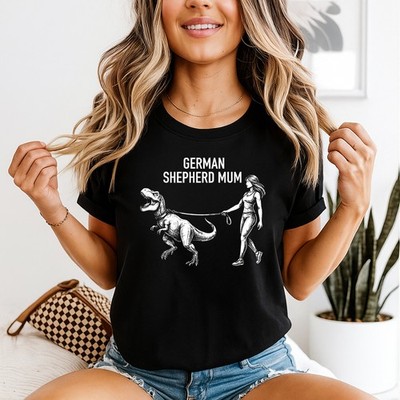German Shepherd Mum Dinosaur Womens T Shirt GSD Owners Funny Mothers Day Apparel