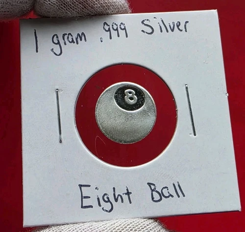Eight Ball 🎱 - 1 Gram .999 Fine Pure Silver Bullion Mini Round Coin
