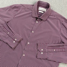 Mizzen  Main Shirt Mens XL Trim Fit Button Up Stretch Performance Plaid Pleated