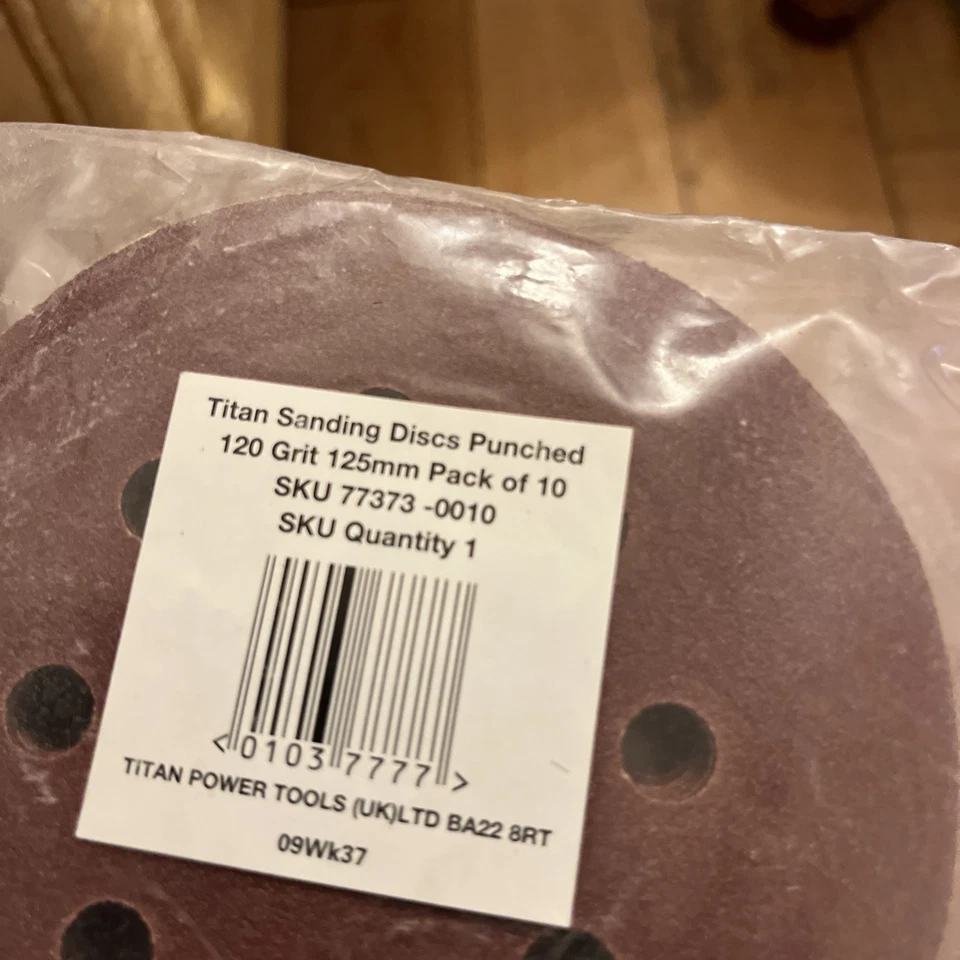 Titan 125mm Sanding Disc 120 Grit Pack of 10 and 125 mm 240 Grit X 10 8 Holes - Image 3 of 3
