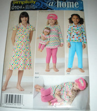 Simplicity 0104 Girls Top Tunic Dress Pants Leggings 18" Doll Clothes Sizes 3-8