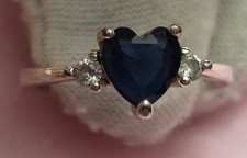 Sterling Silver 925 Ring Size 6.5 With Dark Blue Stone Heart Shape Gemstone, 2g