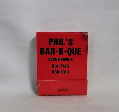 Vintage Matchbook Phil's Bar-B-Que Restaurant St Louis Missouri Advertising Full
