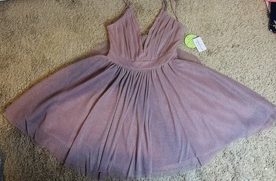 Mauve Pink Fit & Flare Mini Mesh Sleeveless V-Neck Party Cocktail Dress