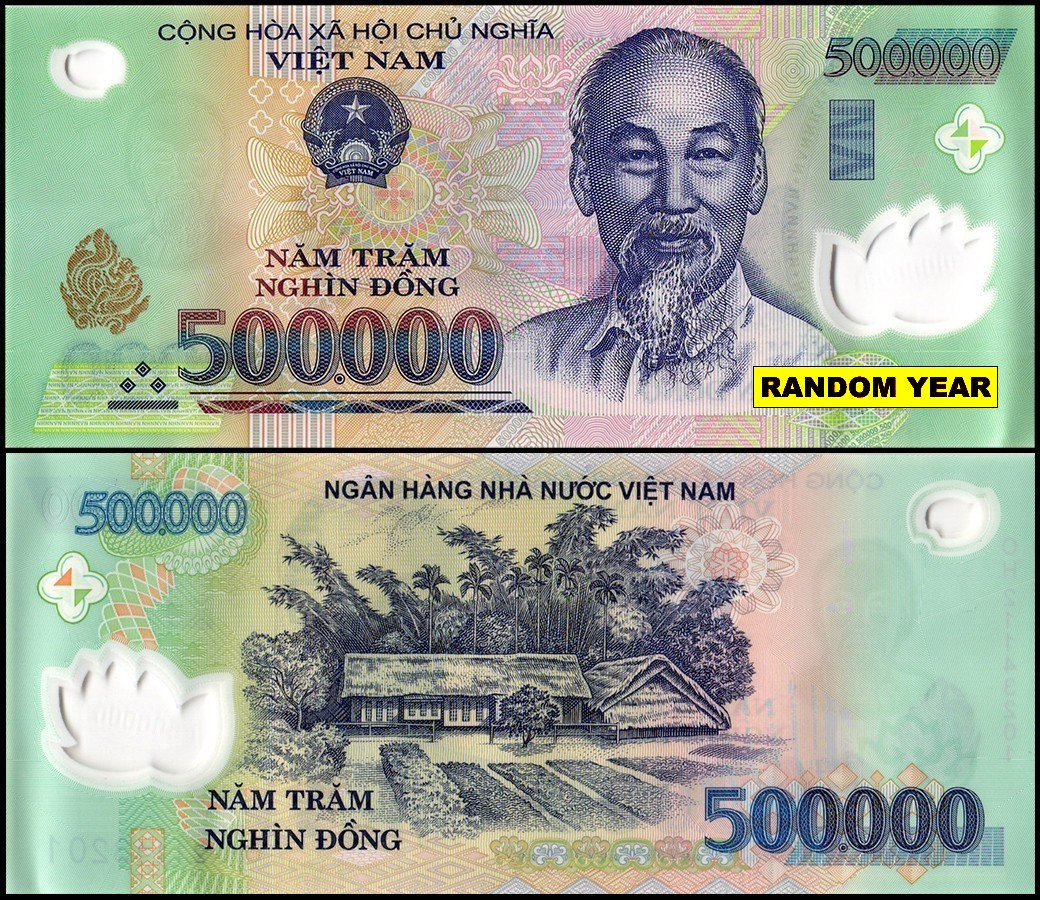 Vietnam 500,000 Dong VND Banknote, P-124, UNC, Polymer USA SELLER COA 1 note