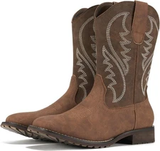 Rollda Cowboy Boots for Men Western Boots Men's Square Toe Mid-Calf,size 11, NEW