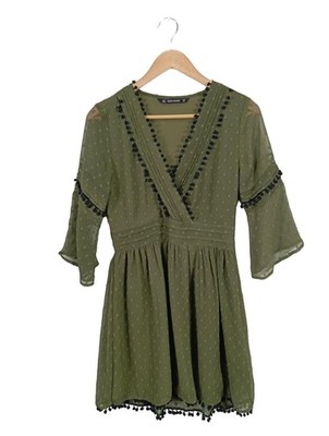 ZARA BASIC Wickelkleid Damen Kleid Gr. DE 36 khaki Casual-Look