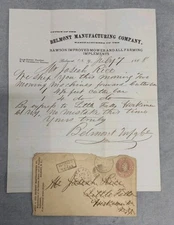 Vtg 1868 Belmont, NY Cover & Letterhead Rawson Farming Mfg Co Fancy Cancel RTS