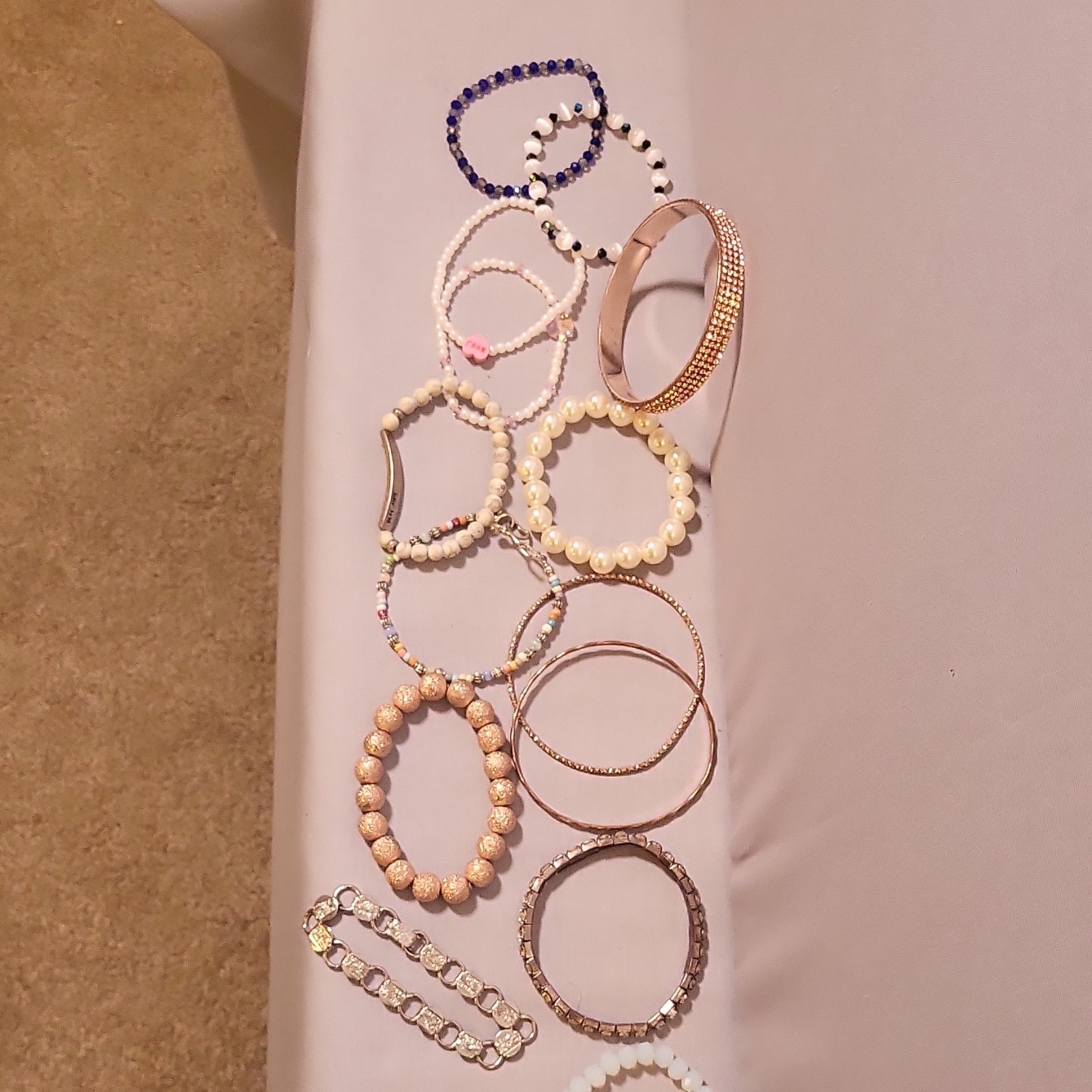 Multicolor Beaded Bangle Charm Bracelets Lot, 16 … - image 1