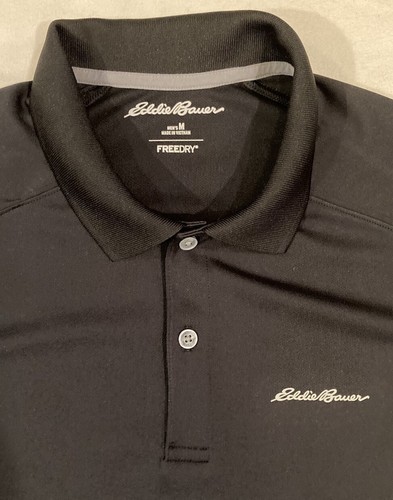 Eddie Bauer Men's 2 Button Polo Shirt Black Hiking Outdoors Size Medium Used M - Picture 2 of 5