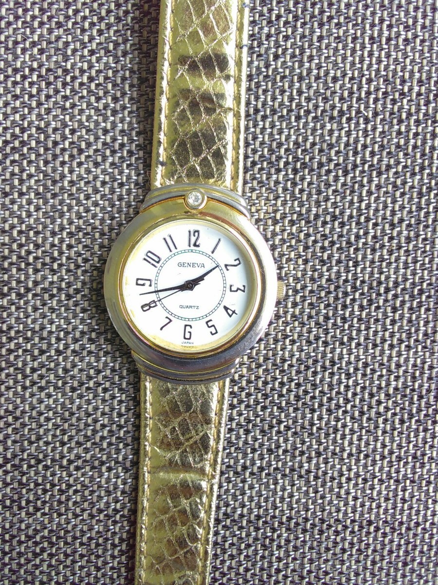 Vintage Geneva Watch for sale Geneva Vintage 14K Yellow Gold Champagne Dial Quartz Men main image 3