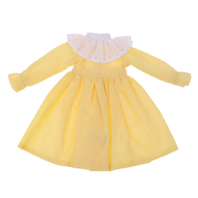  Handgefertigt niedliches Puppenkleid langärmeliges Kleid für 1/6 BJD Blythe Puppen gelb