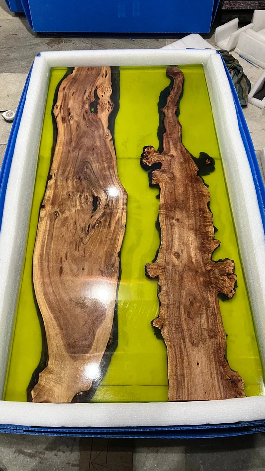 Yellow Epoxy Resin Wooden Dining & Kitchen Countertop Table for Home Decor - Image 2 of 3