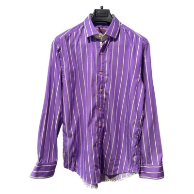 ROBERT GRAHAM mens size XL Embroidered Purple Cotton Long Sleeve Casual Shirt