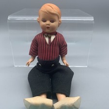 Vintage Celluloid Dutch Boy Doll Painted Face - Wooden Shoes Clogs 7"