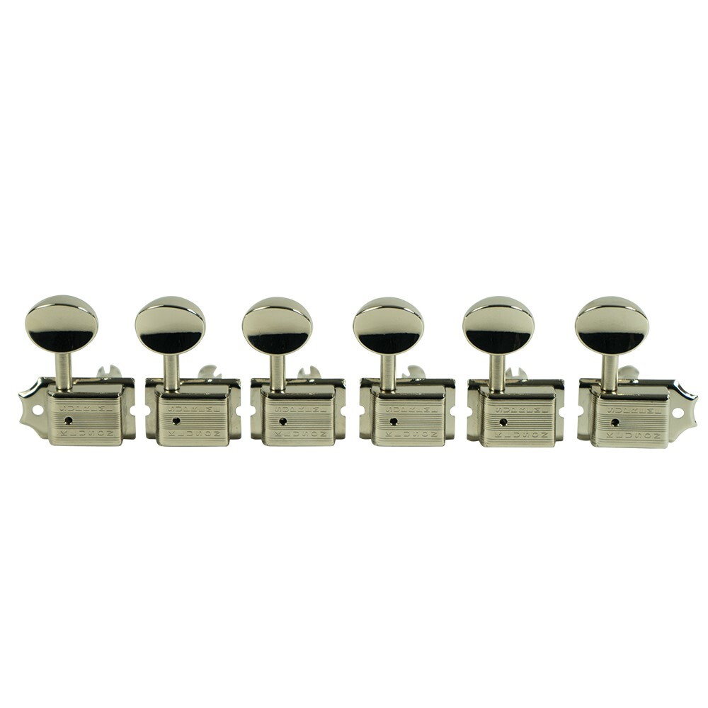 NEW Kluson 6-In-Line Supreme Tuners, NICKEL W/ OVAL METAL BUTTONS - KTS-6B-NM