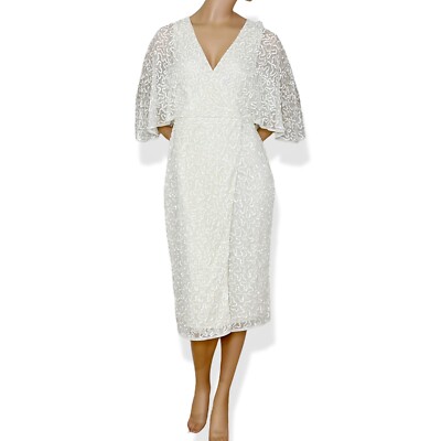 NWT MAYA for ASOS Sequined Wrap Midi Dress, Ecru,