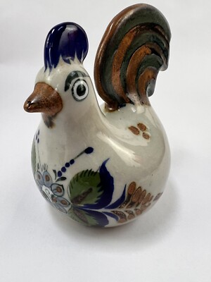 Tonala Folk Art Mexican Pottery Erandi Hand Painted Rooster Chicken Figurine 6''