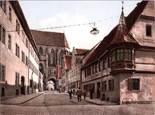 Germany, Rothenburg o/T. Blade lane. Feuerlein bay window.   vintage print p