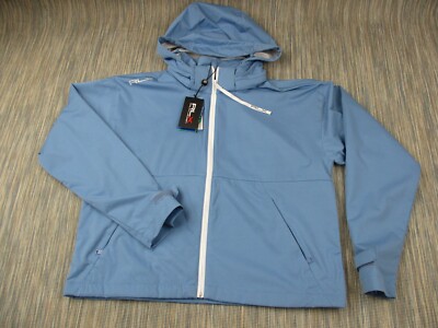 RLX Ralph Lauren Jacke Damen mittelblau Windbreaker durchgehender Reißverschluss Golf Kapuze neu mit Etikett