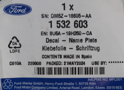 Embl&egrave;me Original Ford Pour Ford Focus - C-Max - Grand C-Max - B-Max 1532603