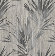 Wallpaper Tropical Black Palm Leaf on Gray and Cream  ,56 sq ft / bolt