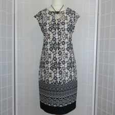 Wallis Dress Size S Petite Beige Black Floral Print Zip Shoulder Details Bodycon